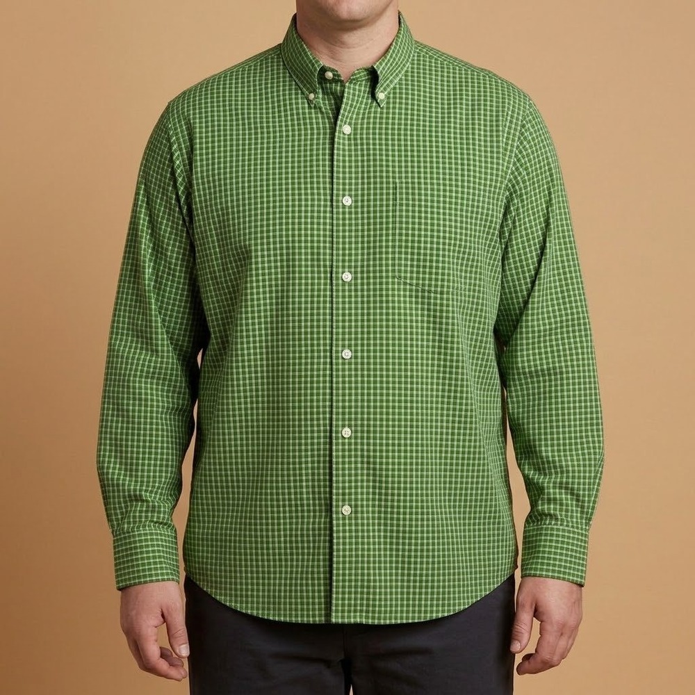 Eddie Bauer Green Plaid Button Up Shirt Mens XL 100% Cotton Wrinkle Resist EUC‎
